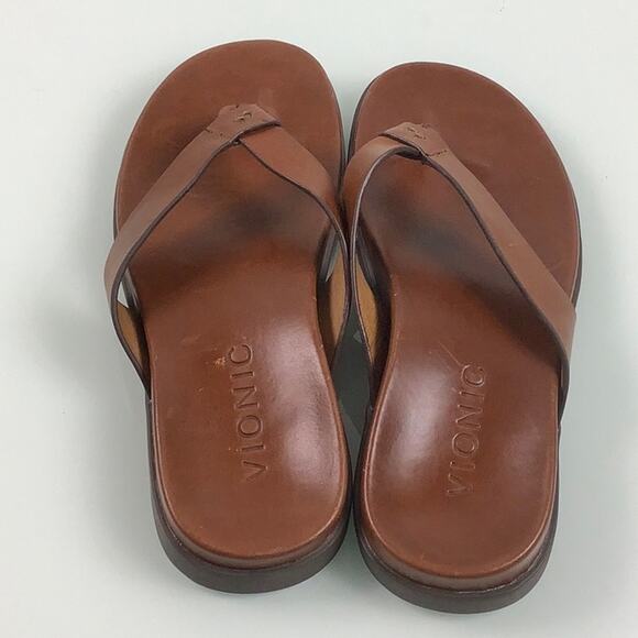 Vionic Elijah water repellent Leather Flip Flops Sandals men size 7 unisex EUC - Picture 8 of 13